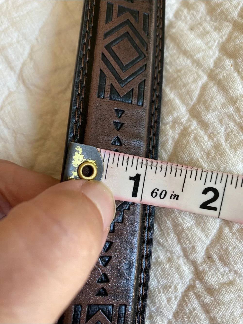 Southwestern Embossed Belt Brown Black Geometric Tooled Aztec Western Boho Large